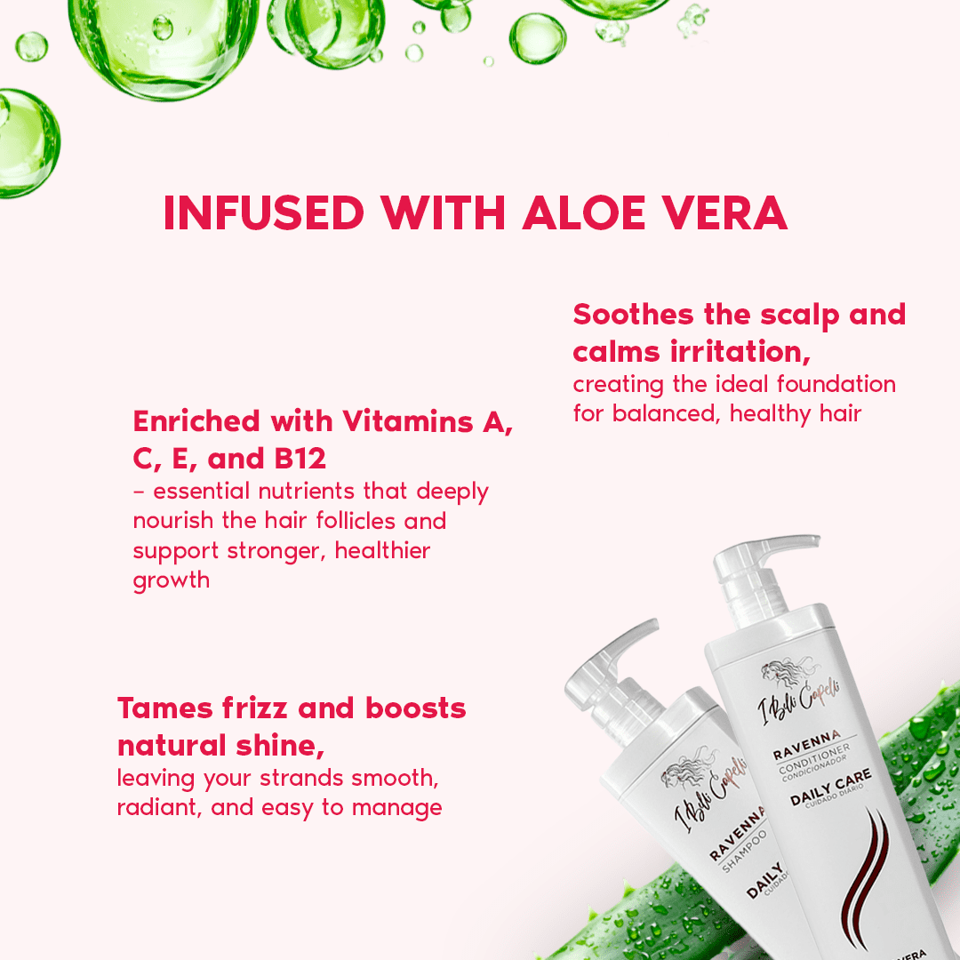 I Belli Capelli Ravenna Aloe Vera Shampoo & Conditioner Set – Sulfate & Paraben-Free, Deep Moisture, Breakage Reduction for Dry, Damaged & All Hair Types, 2×1L (33.8 fl oz each)
