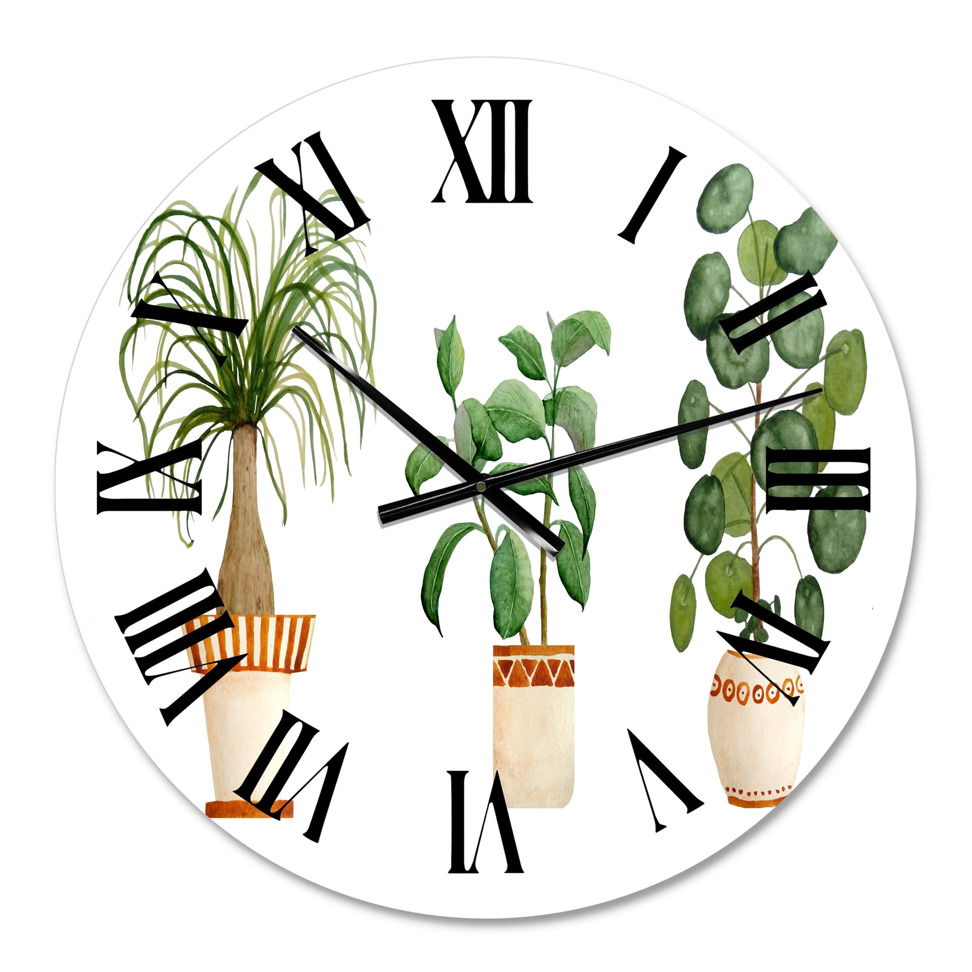 Designart 'Trio Of House Plants Ponytail Palm And Ficus' Traditional Wall Clock