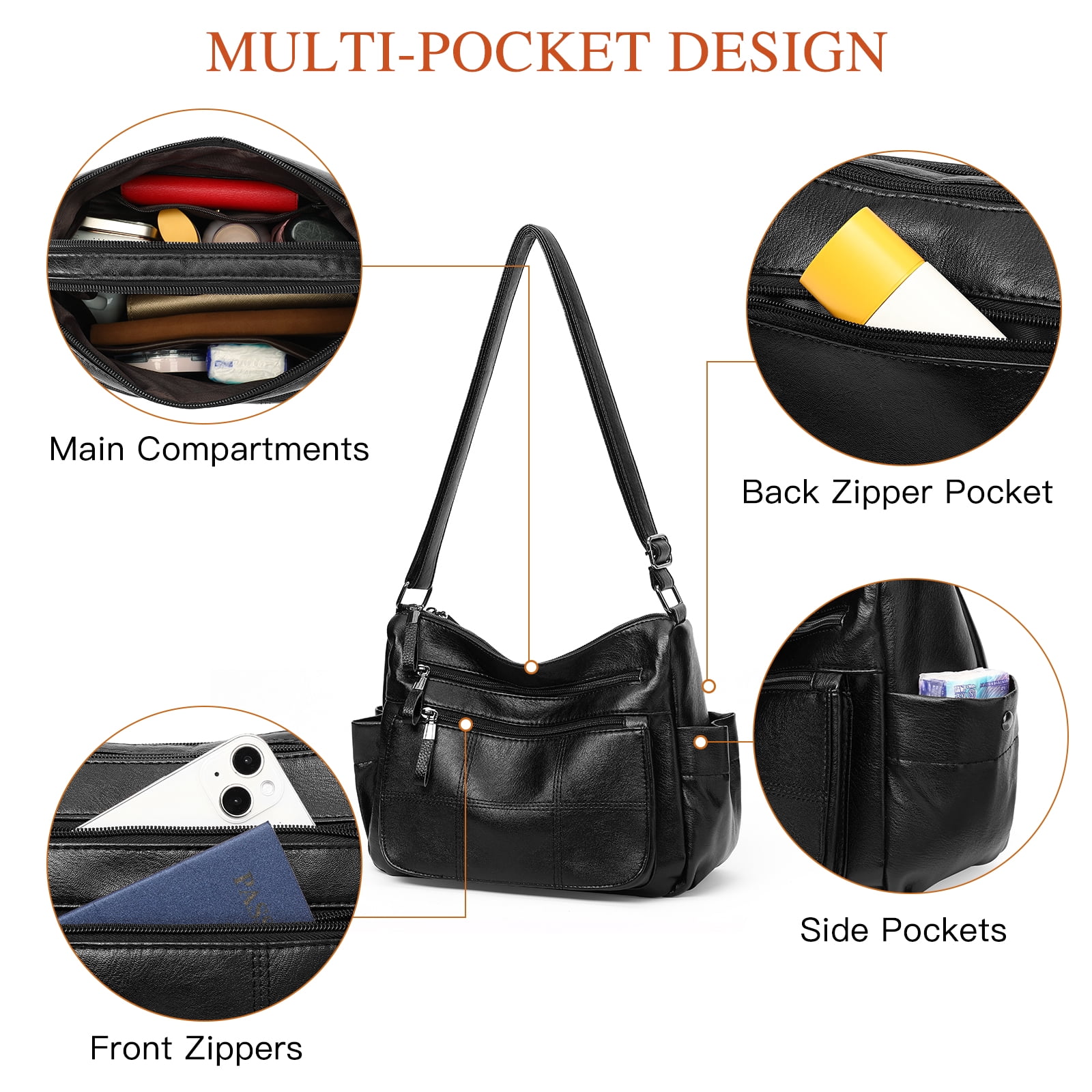 KALUNMA Purses for Women Pocketbooks Soft PU Leather Ladies Crossbody Purse Multi Pocket Shoulder Bag