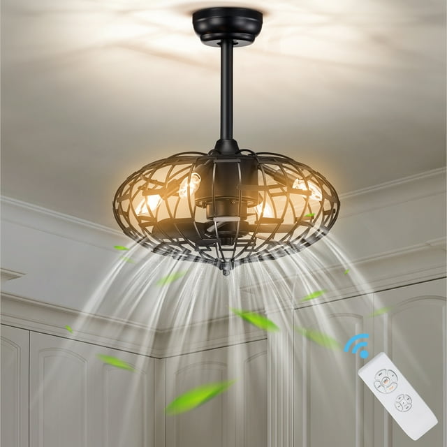 Costway Ceiling Fan with Light, Enclosed Ceiling Fan w/ 5 Blades & Remote Control Black