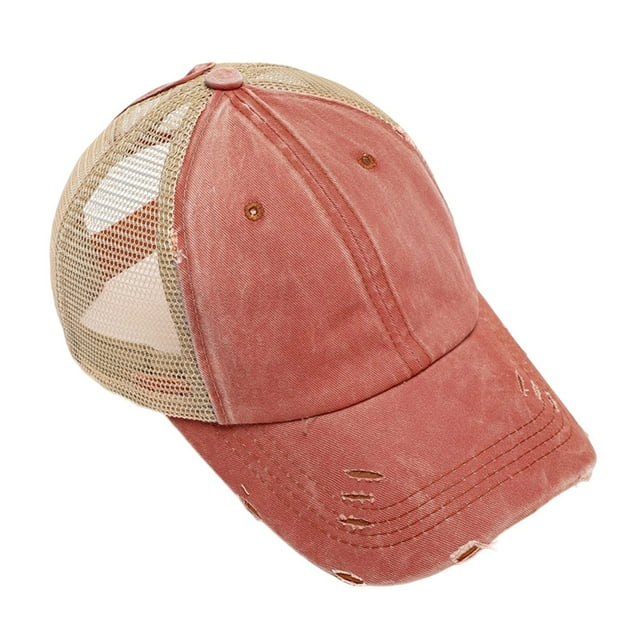 Aocisk Casquette de Baseball Queue de Cheval pour Femmes, Chapeau Chignon à Séchage Rapide, Visière en Maille Réglable, Orange, Taille Unique
