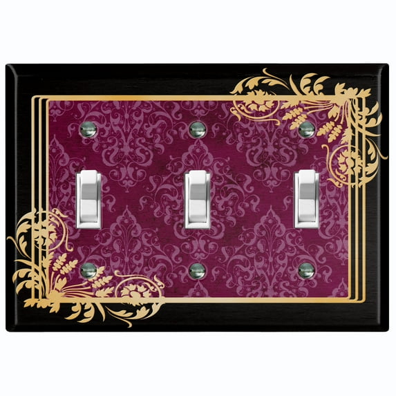 Metal Light Switch Plate Cover Elegant Victorian Floral Damask Frame Purple FRA080