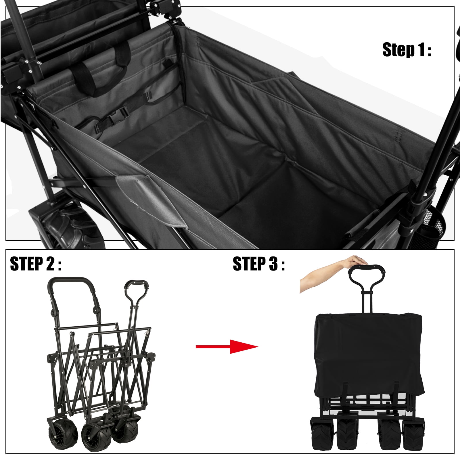 BENTISM Steel Garden Wagon Cart with Adjustable Handles