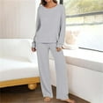 thumbnail image 2 of ManxiVoo Women's Ribbed Knit Two Piece Lounge Set Long Sleeve Comfortable Casual Sportswear Coordinated Loungewear Outfit XXL Size Grey, 2 of 5