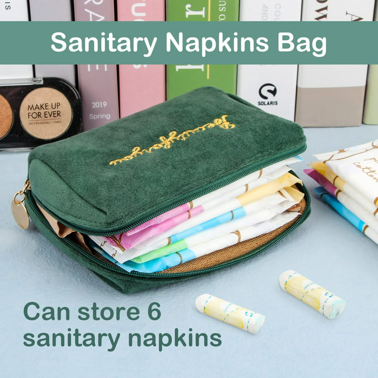 Period Bag, 4 Pcs Sanitary Napkin Storage Bag Sanitary Napkin Bag Zipper  Tampon Bag for Women Girls Feminine Menstruation First Period Bag Padded