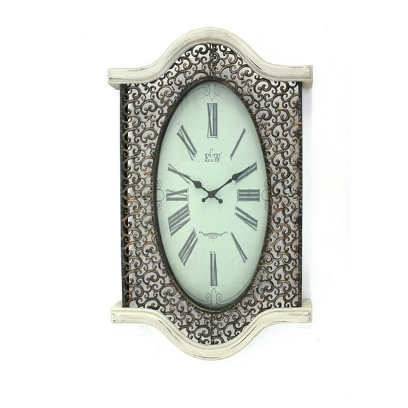 20" x 30.5" x 2.5" Brown & White Vintage  Wall Clock