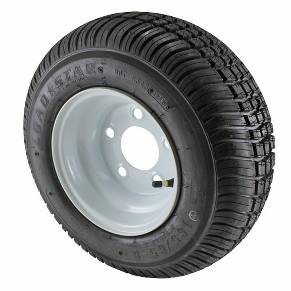 16.5X6.50-8 Loadstar Trailer Tire LRC on 5 Bolt White Wheel
