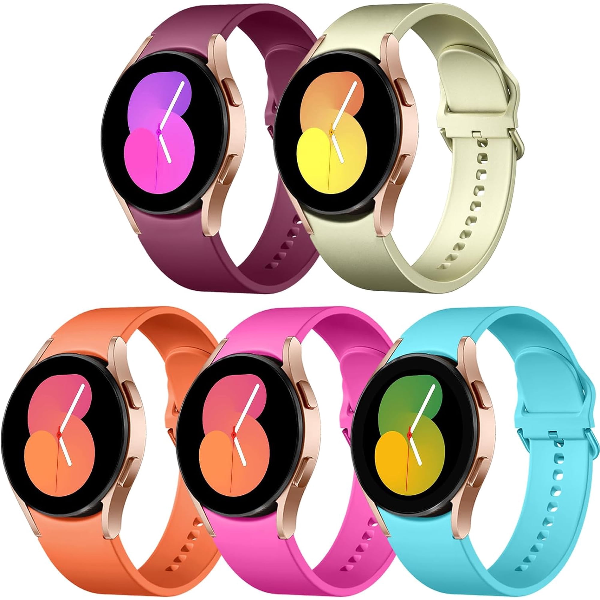 XIHAMA 5 Pack Bands Compatible with Galaxy Watch 7 6 5 4 Band 40mm 44mm/ Galaxy Watch 6 4 Classic Band 43mm 47mm 46mm 42mm/Watch 5 pro 45mm,Active 2 Band, 20mm Band Soft Silicone Sport Band Women Men