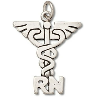 RN Registered Nurse Caduceus Pendant Charm Sterling Silver 