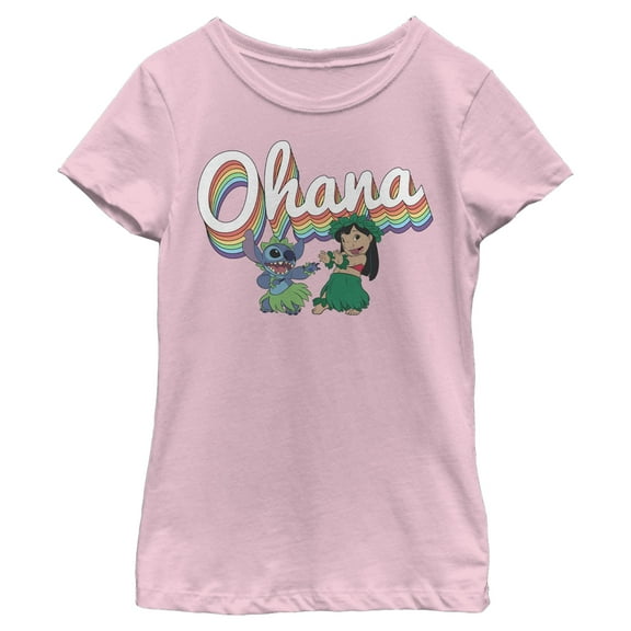 Girls Lilo & Stitch Rainbow Ohana Hula Dance T Shirt