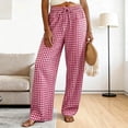 thumbnail image 2 of GEWSEY Womens Wide Leg Striped Plaid Pants Casual Barrel Loose Drawstring Low Waist Palazzo Harem Pants with Pockets (Wine, XL), 2 of 9