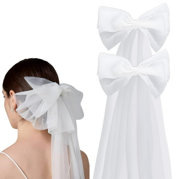 2 piezas de velo de novia de tul desmontable para hombros, velo de tul blanco con nudo, pinza para el cabello para decoración del cabello de boda