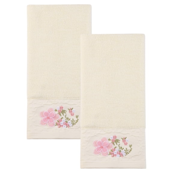 REGALWOVEN Floral Embroidered Hand Towels for Bathroom, 29" x 13" Soft Absorbent Flower Decorative Hand Towel Set Milky White 2pk