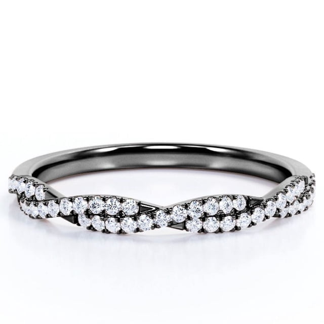 JeenMata Alianza de Boda con Detalles Pavé, de Forma Redonda y Semi Infinito de 0,25 Quilates, Chapada en Oro Negro de 18 K sobre Plata