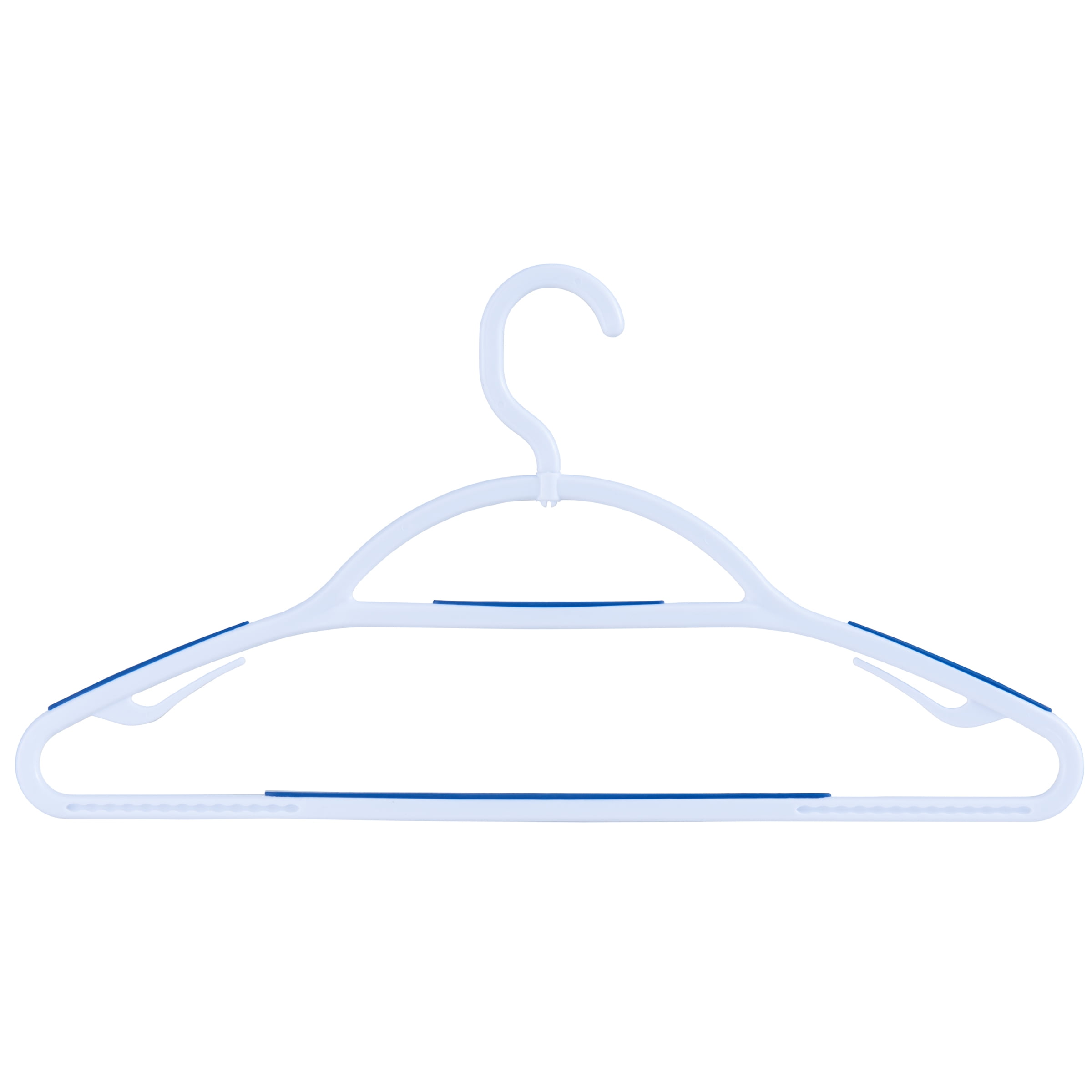 Mainstays Non-Slip Clothing Hangers, 5 Pack, Swivel Neck, White & Blue, Durable Plastic