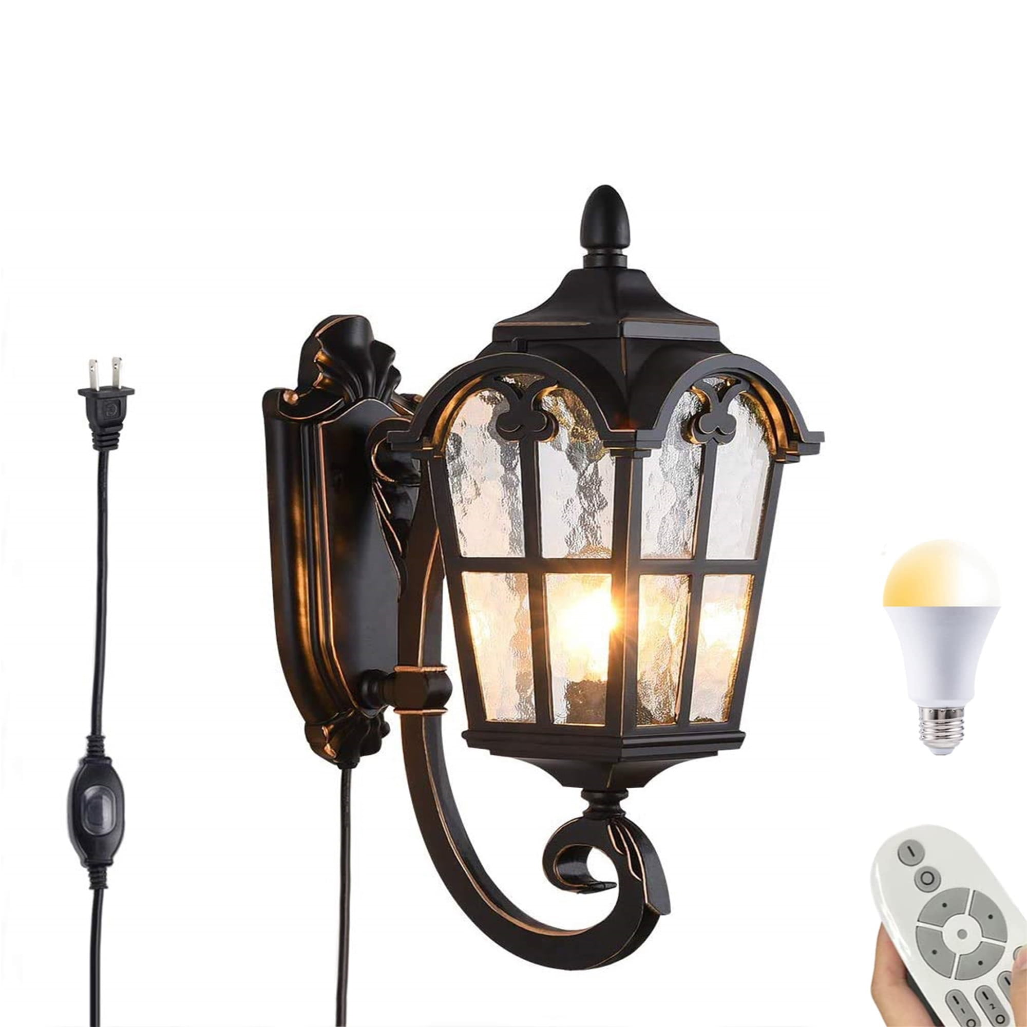 FSLiving Remote Control Wall Lamp Lantern Wall Sconce W/ Water Glass