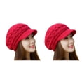 thumbnail image 3 of Guardurnaity Gorro de punto con visera, accesorios de ropa, gorro de punto, Otoño Invierno, informal, para mujer, felpa, Color sólido, ganchillo, Rojo Rojo 2piezas, 3 of 6