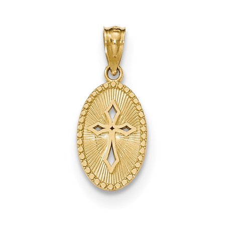 14k Solid Yellow Gold Polished Small Cross Medal Pendant