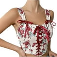 thumbnail image 4 of ZVAVZ corset tops for women plus size Renaissance Costume Overbust Floral Lace Up Vintage Bustier Bodice Shapewear Top Red,S, 4 of 6