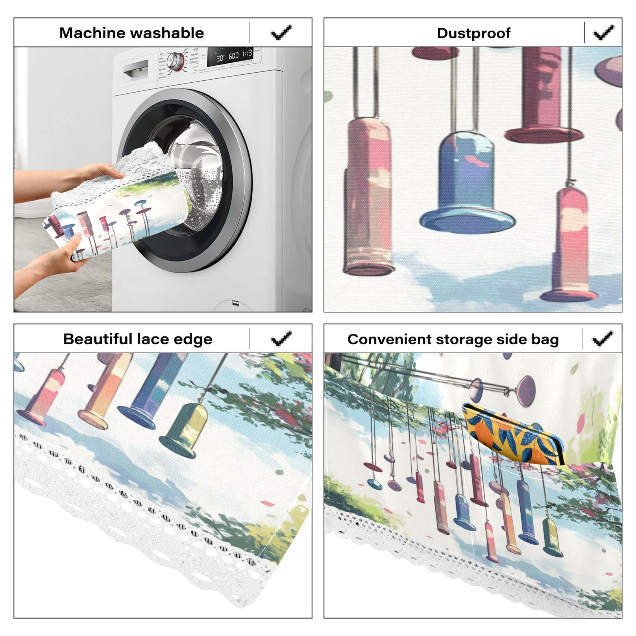 Wind ChimesWasher and Dryer Covers Dust-Proof and Oil Resistant Fridge Cover with 4 Storage Pockets Washing Machine Top Cover for Laundry Kitchen Home 51.2 x 22 In