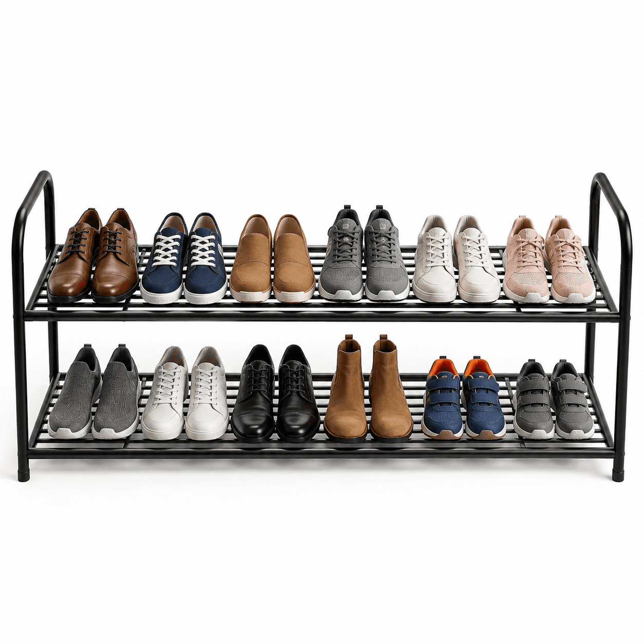 2 Tier Shoe Rack for Closet Metal Wide Stackable Shoe Storage Organizer for Entryway Bedroom Floor 18-Pairs Low Shoe Shelf