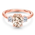 thumbnail image 3 of Gem Stone King 18K Rose Gold Plated Silver Peach Morganite and White Topaz Engagement Ring for Women | 2.26 Cttw | Oval 9X7MM | Gemstone October Birthstone | Size 8, 3 of 6