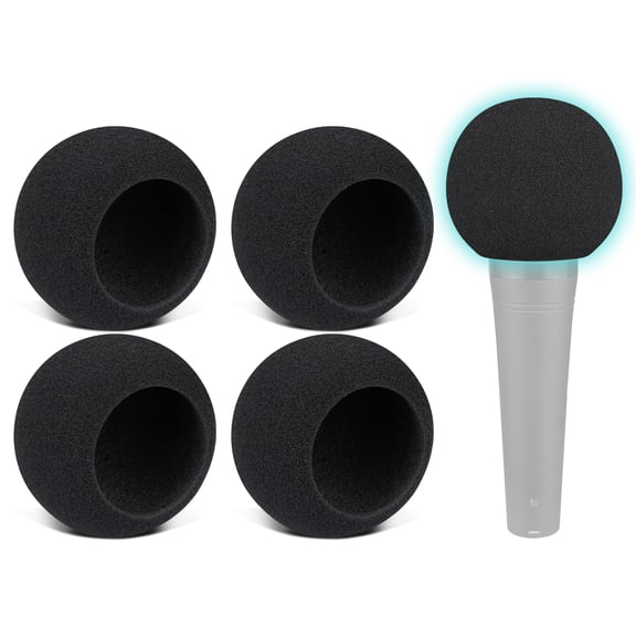 SOULWIT 4Pcs Microphones Pop Filter for Shure SM48/PGA48/PGA58, Protective Mic Cover Windscreen Foam - Black