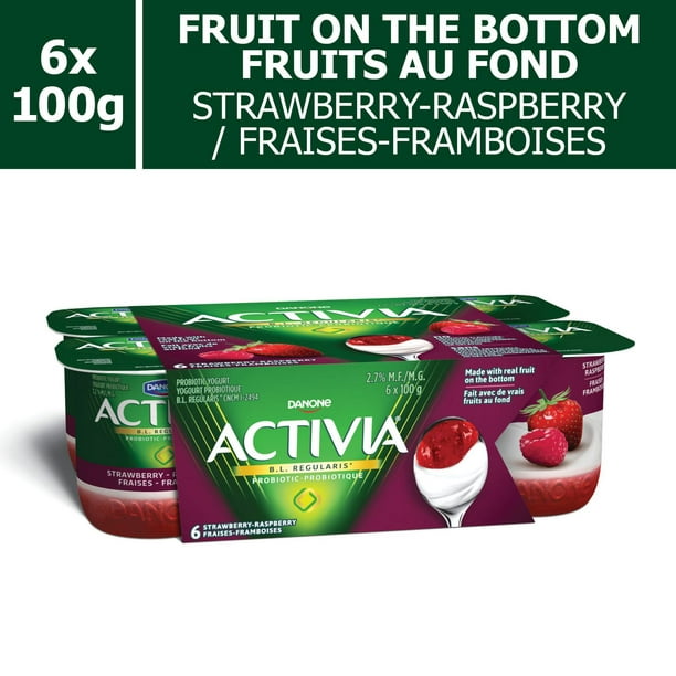 Danone Activia® fruits au fond Fraises-Framboises Yogourt Probiotique, 6 x 100g