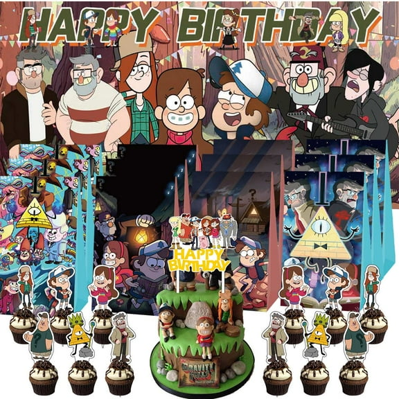 Gravity Falls Party Favor Bags Goodie Treat Decorations Candy Supplies Birthday Cake Topper Backdrop Banner