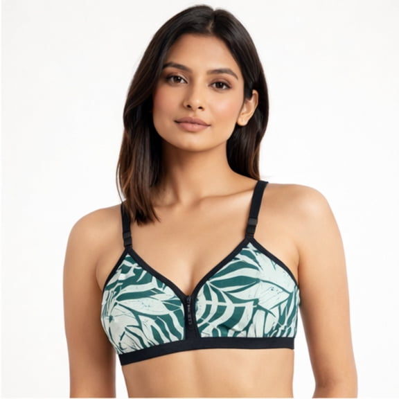 Women’s Stylish Printed Front-Zip Bralette, Comfortable Wireless Bra with Breathable Fabric, Adjustable Straps, Lightweight Everyday Support and Modern Design Size-34