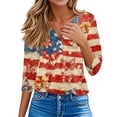 thumbnail image 4 of Women's 250th Anniversary USA Shirt Patriotic American Flag Print V-Neck Button 3/4 Sleeve T-Shirt, 4 of 6