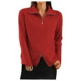 thumbnail image 2 of Guieoi Womens Sweaters 2025 Womens Sweaters Clearance Solid Color Collar Knitted Sweater Cardigan with Double Zipper Sweater Jacket Red Black*Friday/Cyber*Monday Clearance, 2 of 6