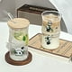 thumbnail image 2 of XTMPMY - Juego de vasos de vidrio con forma de panda de bambú, con tapa, pajita y vaso para agua - Vaso de vidrio para café y jugos - Paquete de 4 vasos por juego, 2 of 8