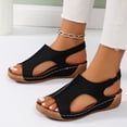 thumbnail image 2 of Sandales pour Femmes Élégantes Rétro Imprimé Vache Sandales pour Femmes Bout Fermé Sandales Femmes Couleur Unie Cuir Talon Compensé Sandales d'Été pour Femmes Talons Talons Design Bouche de Poisson Sandales Larges pour Femmes, 2 of 9