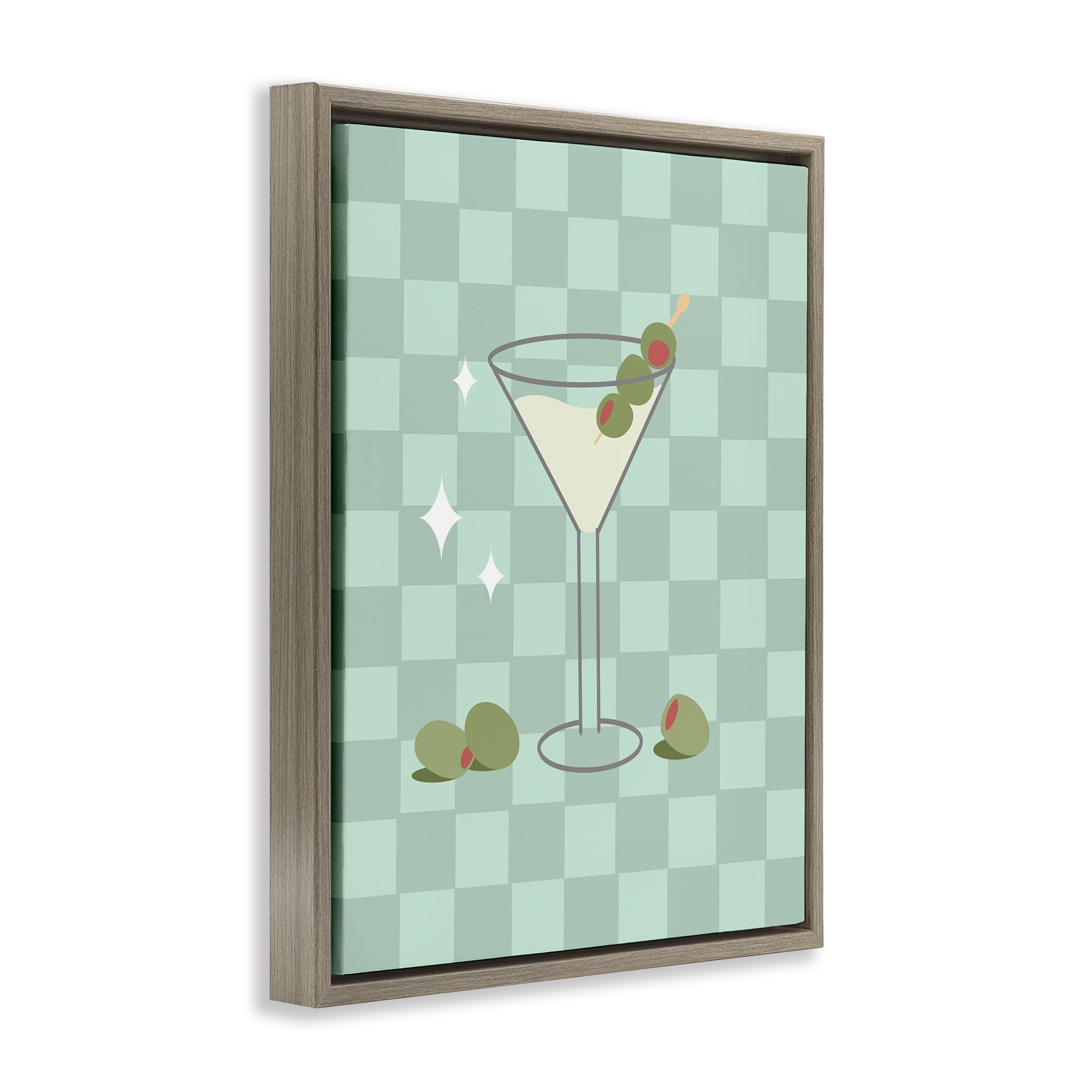 Stupell Industries Checkered Dirty Martini Food & Beverage Painting Brown Floater Framed Canvas Art Print Wall Art, 25 x 31