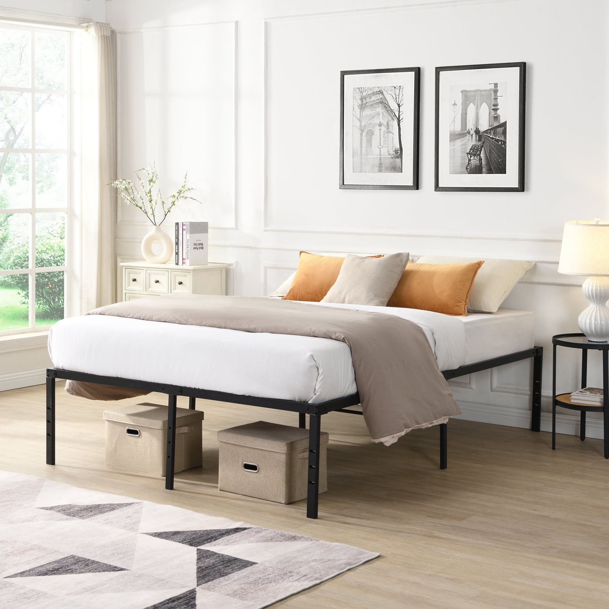 15.9 inch Full Bed Frame, Heavy Duty Metal Platform Bed, Easy Assembly,Black