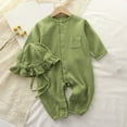 thumbnail image 2 of Icvfdpl Toddler Boy Girl Outfit Romper Long Sleeve Button Down Shirt Romper Fall Newborn Romper With Hat Soft 12-24 Months, 2 of 3