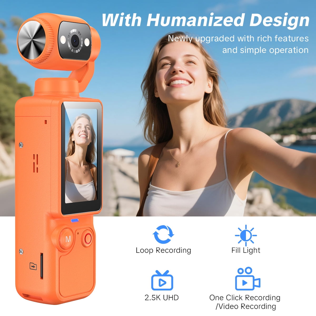 W & O, Portable 2.5K Video Recorder, 180¬∞ Rotating Lens, Pocket