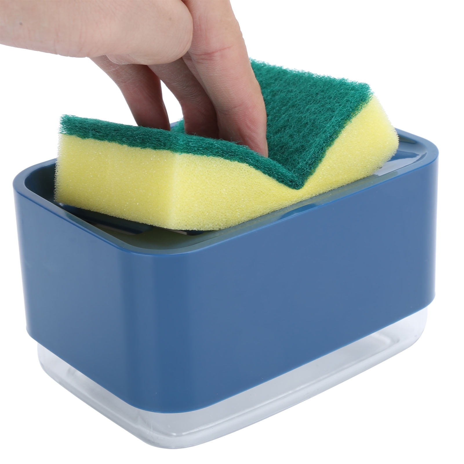 Blue Press-Type Soap Dispenser with Sponge Holder, 2-in-1 Kitchen Organizer