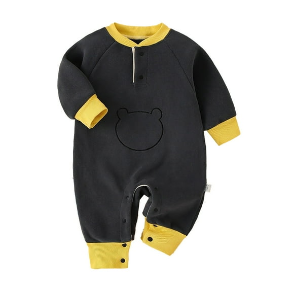 Otqutp Baby Boys Girls Spring Autumn and Winter Velvet Baby Crawling Suit Warm Padded Thickened Outwear Fall Clothes Long Sleeve Jumpsuit(Black,73CM)