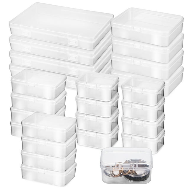 KAKOWELY 24pcs Clear Storage Boxes Small Storage Containers Craft Beads Holder Cases Small Tools Boxes Lidded Containers,6.89"X4.13"X0.98"