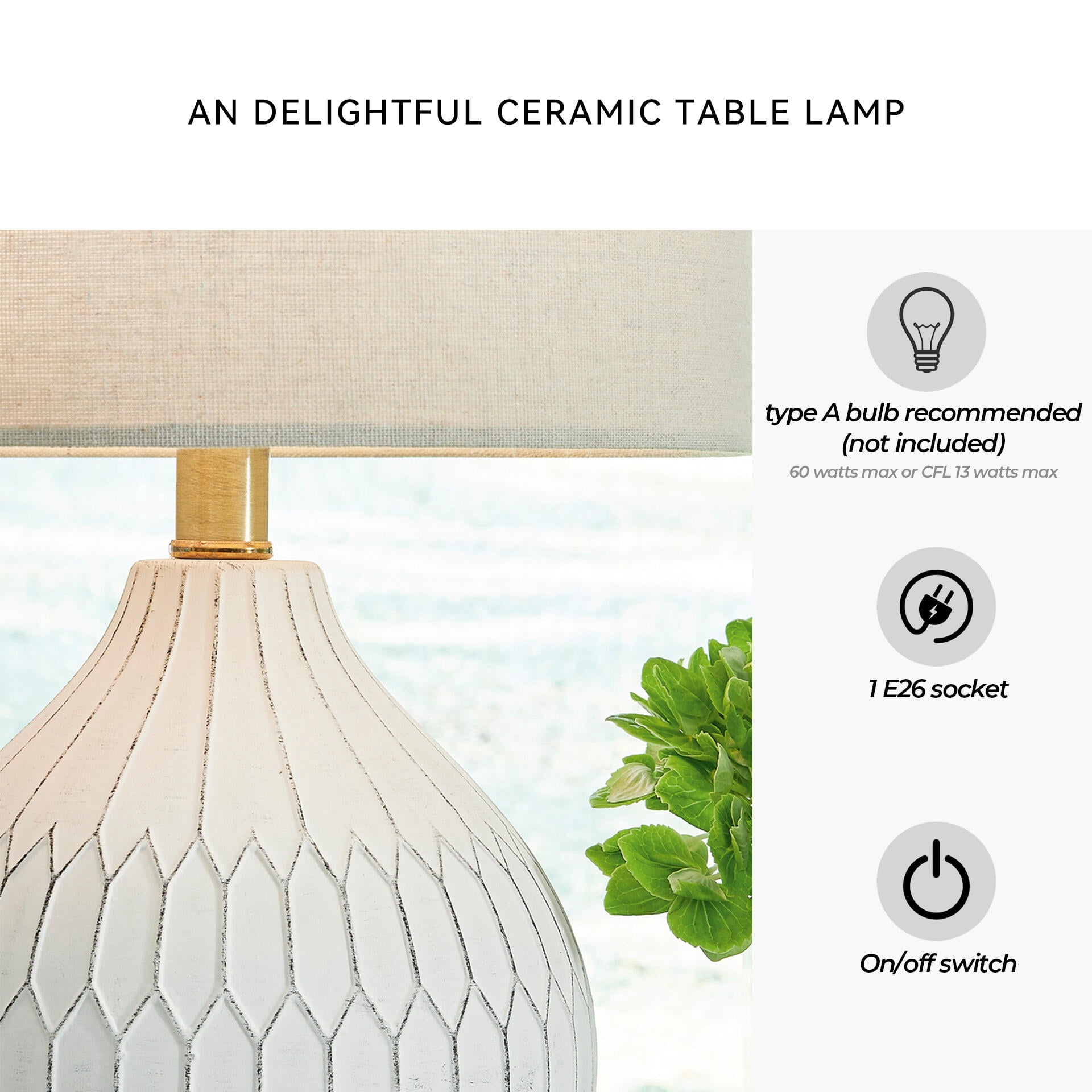 Signature Design by Ashley Contemporary Wardmont Table Lamp  White