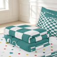 thumbnail image 6 of Manfei Geometric Check Zipper Full Size Comforter Sets with Fitted Sheet and 2 Pillowcases,Modern Checkered Zipper Bedding Set,Teal Green,Polkadot Reversible,4pcs, 6 of 8