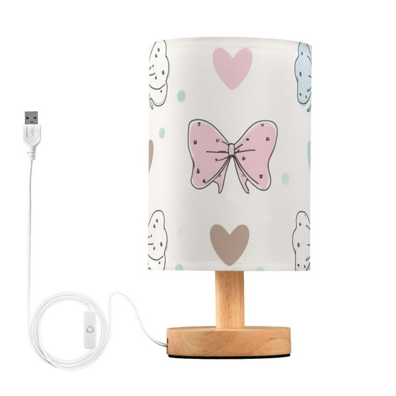 Adorable Bows Hearts Dots Valentine Table Lamp with USB Port LED Warm Light Lamp Night Light Home Decor