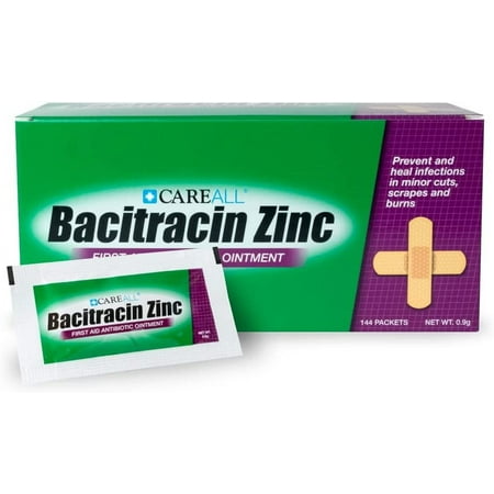 CareALL Bacitracin Antibiotic Zinc Ointment 0.9gr Foil Packet. First Aid Ointment to Prevent and heal infections for Minor cuts, scrapes and Burns.