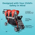 thumbnail image 2 of Foundations Compass Trio Triple Stroller, 3-Seat Tandem with UV Canopies and Reclining Seats, Red/Black, 2 of 7