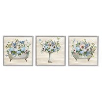 Stupell Industries Country Flower Bathroom Botanical & Floral Painting Gray Framed Art Print Wall Art, 12 x 12, Set of 3