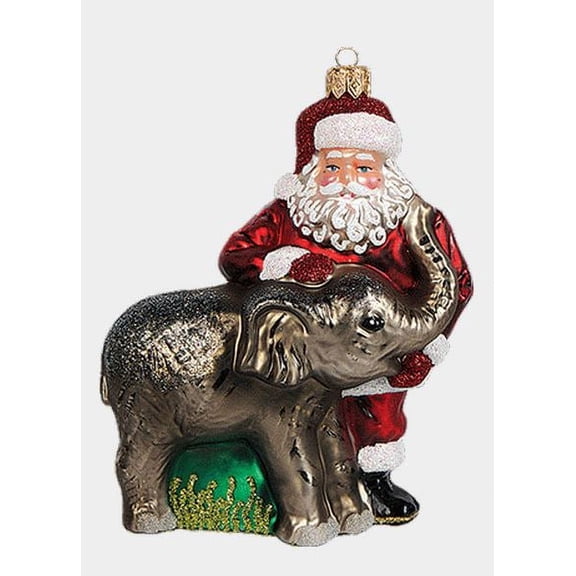 Santa Claus with Elephant Polish Blown Glass Christmas Ornament Decoration
