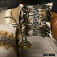 thumbnail image 5 of Throw Pillow Cover With Zipper, Decorative Beige 14"x14" (35x35 cm) Cushion Cover&nbsp;Couch, Linen Feathers, Crystals & Beaded Couch Pillow&nbsp;Cases, Animal Print - Crystallised Feathers, 5 of 10