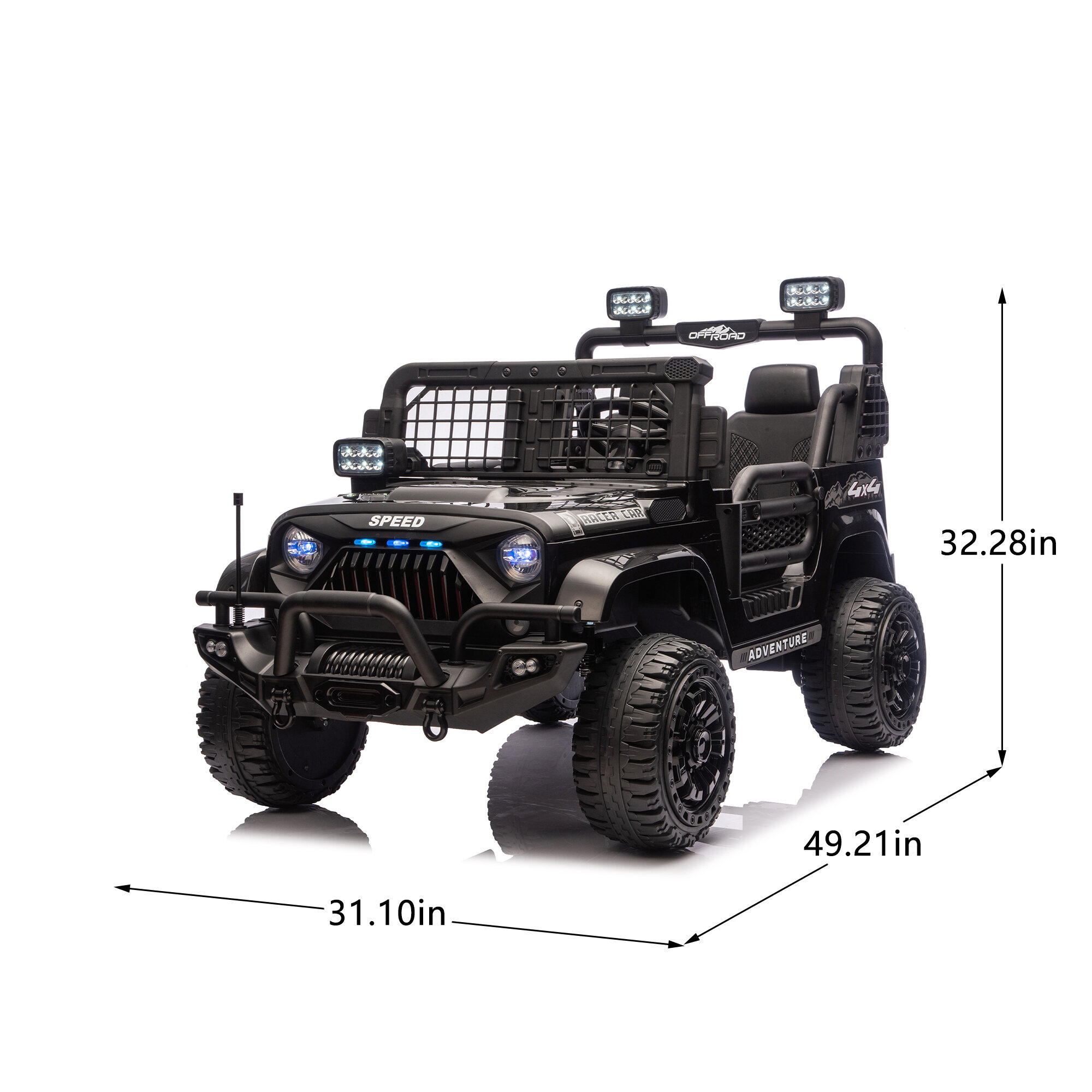 Bikes 24V Two-seater Ride On Electric Truck Car W/Parents Control,2wd,Four-wheel Suspension, 8.66in Ground Clearance, LED & Searchlights, Bluetooth, Music, Provide 3.11-4.97MPH Speed For Ki